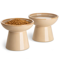 2 Stück Keramik Erhöhte Katzennäpfe Set Braun für Futter Wasser Anti-Erbrechen