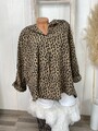 Italy Bluse Leinen Look Shirt Hemd Leo Muster Größe 40 42/44 Tunika Camel Braun