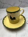 Zeller Keramik Hahn & Hühner klein 8 cm Cappuccino Becher gelb und Untertasse