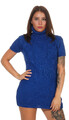 Damen Strick Kleid Minikleid Strickkleid Pullikleid Pullover Sweater Blau 36/38