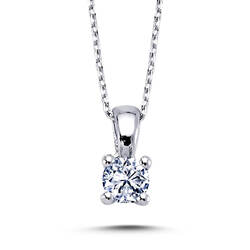 0,32 Carat Brillant Schliff Diamant Solitär Halskette 14 Karat Weißgold H40010