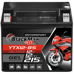 BlackMax YTX12-BS Motorradbatterie GEL 12V 12Ah CTX12-BS Batterie 51012 Quad