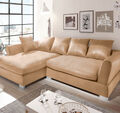 Design Couchgarnitur Beige Sofa K-Leder Eck Sofa Wohnlandschaft Megasofa Links