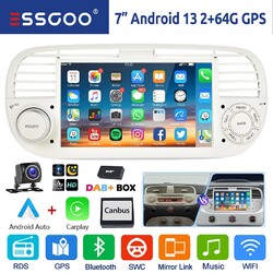 Für Fiat 500 2007-15 7" DAB+ Android 13 2+64G Autoradio Carplay GPS WiFi RDS Kam