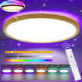 LED Deckenleuchte RGB 24W Deckenlampe Dimmbar mit Fernbedienung Holzmaserung DE