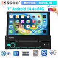 7 Zoll Android 14 4+64G Autoradio Ausfahrbarem Display GPS Navigation BT WIFI FM