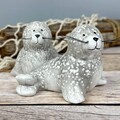 2er-Set Deko Seehund grau 9cm aus Keramik 9cm maritime Figur Robbenpärchen