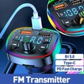 Bluetooth V5.0 Car Wireless FM Transmitter Adapter 2USB Charger PD AUX V7D3