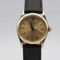 ROLEX OYSTER PERPETUAL DAMEN UHR 30MM STAHL/GOLD MIT LEDER ARMBAND 6548