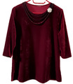 festliche Bluse aus Samt Stretch 3/4 Arm Kirschrot Gr. 40/42 - s. Beschreibung!