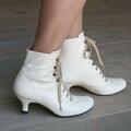 Frauen Retro Stiefel Viktorianische Niedrig Kitten Absatz Boot Schnürschuhe 39 ~
