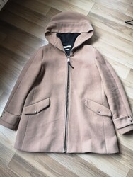 Mango Mantel Wool Blend Größe M Beige Mit Reißverschluss Und Kapuze