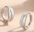 Ohrringe Paar Doppel Creolen  Zirkonia Damen Frauen 925 Silber  