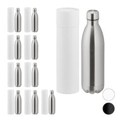 10 x Thermo Trinkflasche, Isolierflasche, Vakuumflasche 1 Liter Edelstahl silber