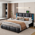 Polsterbett Doppelbett 140x200cm,mit LED & Kopfteil & USB-Port &Type-C &Stauraum