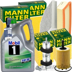 MANN INSPEKTIONSPAKET + MOBIL 5W-30 MOTORÖL passend für AUDI A4 B8 A5 8T 2.0TDI