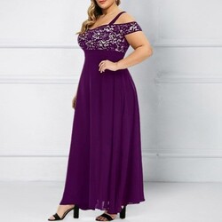 Übergröße Damen Spitze A-Linie-Kleid Schulterfrei Abendkleid Party Cocktailkleid