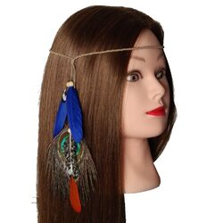Haarband Haarkette Pfau Feder Stirnband Indianer Look Hippie Kopfschmuck