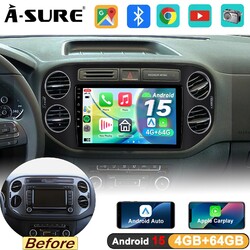 4+64G Android 15 Autoradio Apple Carplay RDS GPS Navi Für VW Tiguan 5N GOLF Plus