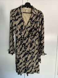 Diane von Fürstenberg, Wickelkleid, Seide, Tiger, Wie Neu, Schwarz, Beige