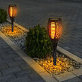 2x Außen LED Solar Stecklampen Gartendeko Feuer-Effekt Solarleuchten H 97,5 cm