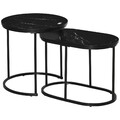 2er Set Couchtisch Satztisch Rund mit Faux Marmor Seite bis 30 kg Stahl Schwarz