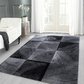 Modern Kurzflor Teppich Wohnzimmer Abstrakt Kariert Design Schwarz Pflegeleicht