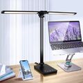 6500K Dimmbar Schreibtischlampe LED Doppelkopf Tischlampe Leselampe Büroleuchte