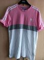 Adidas Herren T-Shirt mittelgrau rosa weiß Kontrast Kleeblatt Logo