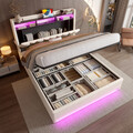 140x200cm, 160x200cm Polsterbett LED Doppelbett Kinderbett mit Stauraum Kopfteil