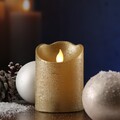 LED Echtwachs Kerze mit beweglicher Flamme Rustik-Optik H: 10cm Timer gold