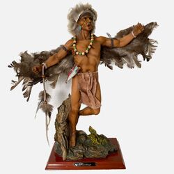 Native American Eagle Tänzer Figur Federn Perlen Leder 12x12 Zoll Erbe