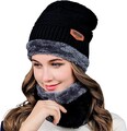 Winter Draussen Warm Fleece Loopschal + Mütze Set Beanie Strickwollemütze Damen