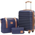 Koffer Trolley Reisekoffer Hartschale TSA-Schloss Reise-Set 3-tlg Blau Braun