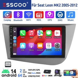 2+64G DAB+ Android 14 Autoradio Carplay für Seat Leon MK2 1P1 2005-2012 Navi Kam