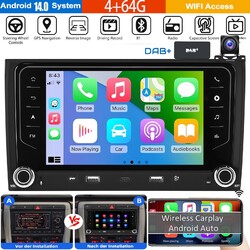 4+64G Android14 Autoradio Carplay GPS DAB+Kamera Für Audi A4 8E 8H B6 B7 2000-09