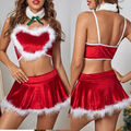 Damen Weihnachten Rot Santa Samt Dessous 4-teiliges Outfit Sexy Nachtwäsche Set