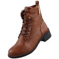 Mustang Damen Schnür-Stiefelette Stiefel Cognac Braun 1402502/307 Fleecefutter