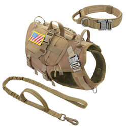 Taktisches Hundehalsband + Hundegeschirr Militär Molle Weste + Leine +Taschen 