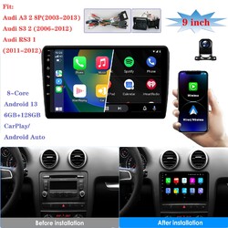 für AUDI A3 8P 2003-2013 Android 13 9" Autoradio GPS Navi CarPlay SWC 6+128GB BT