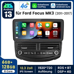 Für Ford Focus MK3 2011- 2017 12.3" Carplay Android 13 Autoradio GPS Navi 128GB