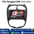 Carplay Für PEUGEOT 206 2001-2016 Android 13 Autoradio WIFI GPS NAVI DAB+ 2+32GB