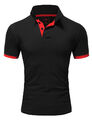 Herren Poloshirt Basic Kontrast Kragen Kurzarm Polohemd T-Shirt 5104