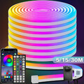 ⭐5/15/30M Neon LED Strip Streifen RGB Flex Schlauch diffus Lichtband Dimmbar APP