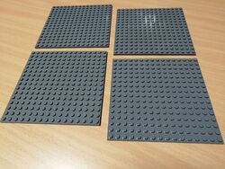 LEGO 4 Stück Bauplatten 16 x 16 Noppen dunkelgrau / Platten
