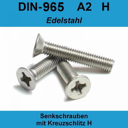 M1,6 DIN 965 Senkschrauben Kreuzschlitz A2 Edelstahl H Senkkopf-Schraube M1,6x