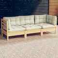 Gartensofa 3-Sitzer mit Kissen Gartenmöbel Sofa Lounge Massivholz Kiefer vidaXL