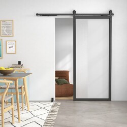 HOMCOM Schiebetüren-Beschlagsatz 183cm Komplett-Set mit Schienen, Rollen Schwarz