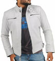 Herren Weiße Lederjacke Echtes Lammleder Slim Fit Biker Motorradjacke