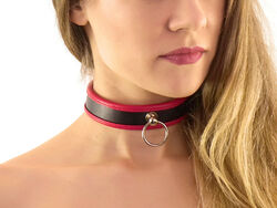 BDSM Halsfessel Ring der O schwarz rot Slave schmal Halsband Bondage leder n5735